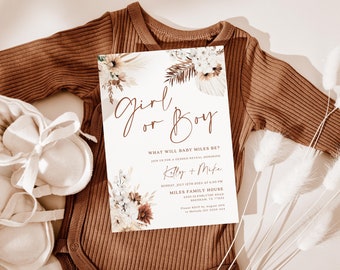 Gender reveal uitnodiging voor meisje of jongen, Gender reveal uitnodiging boho, Pampas Girl of Boy uitnodiging, Terracotta uitnodiging #Ellery