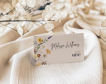 Place cards wedding, Wedding Name tags template, Beige Wildflower place cards, Floral Boho place card template #Amara