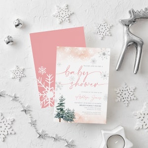 pink winter baby shower invitation template