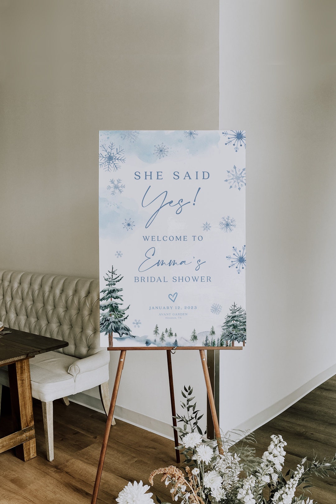 She Said Yes Sign, Bridal Shower Welcome Sign, Winter Wonderland Bridal ...
