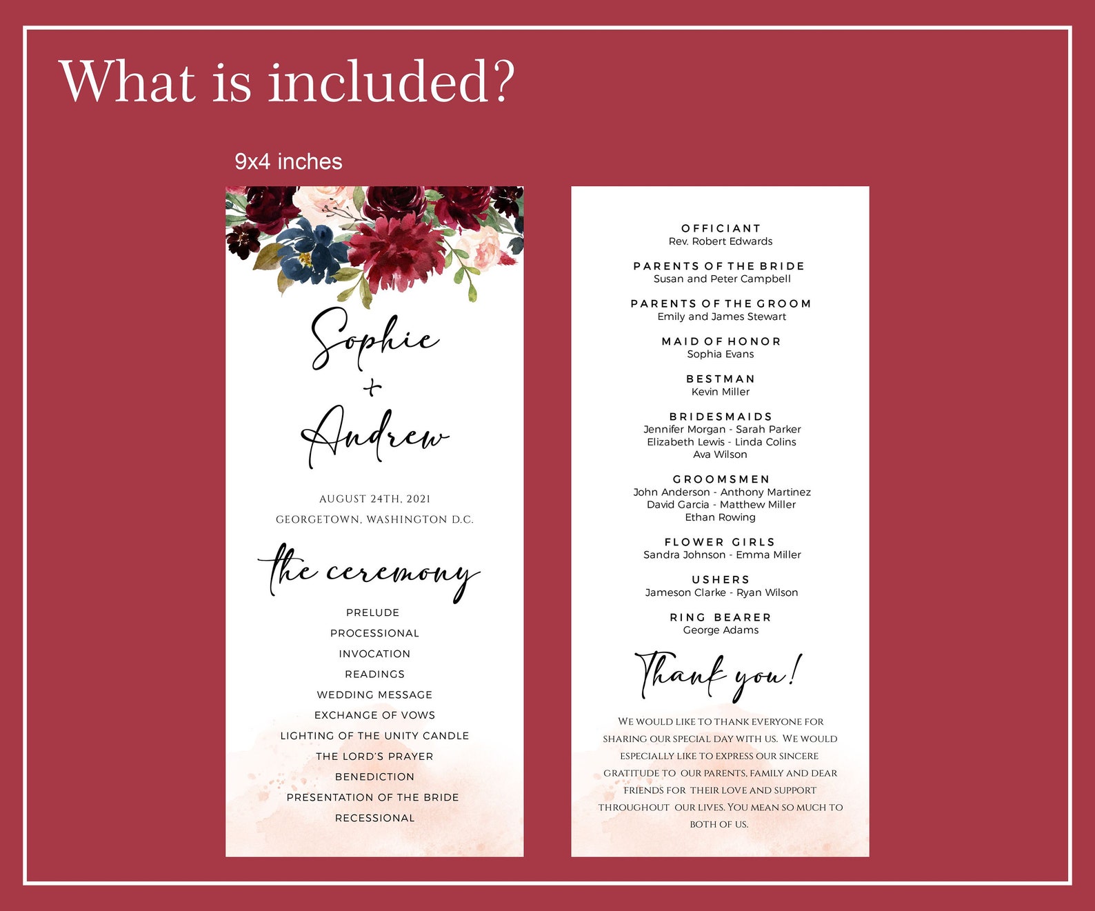 Program Template Wedding Rustic Wedding Program Burgundy - Etsy