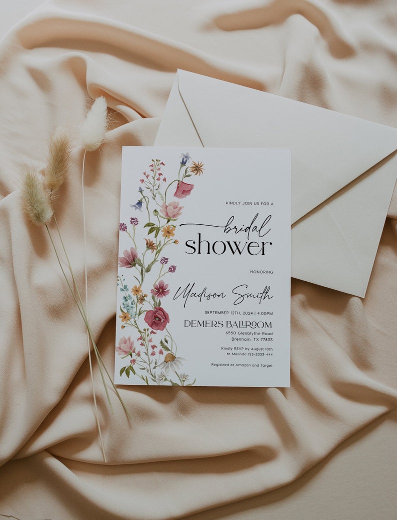 Floral Bridal Shower Invitation, Colorful Wildflower Invitation, Bridal Shower Invitation template Viona image 2