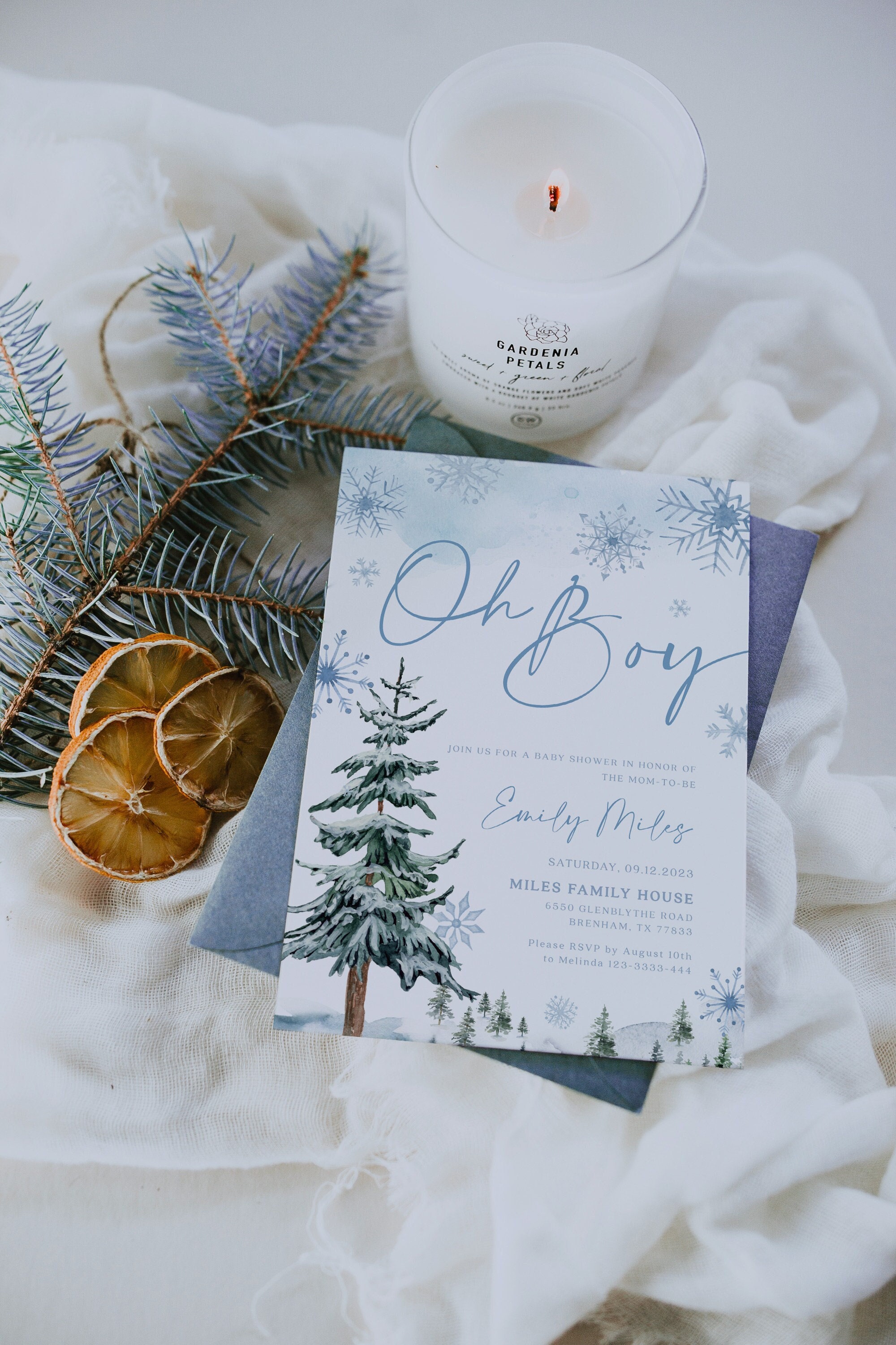 Oh Boy baby shower invitation Winter baby shower invitation Winter wonderland baby shower Boy baby shower BLUEWW