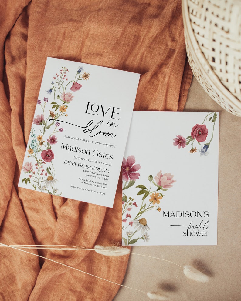 love in bloom, floral bridal shower invitation