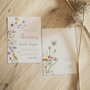 boho floral beige wedding invitation