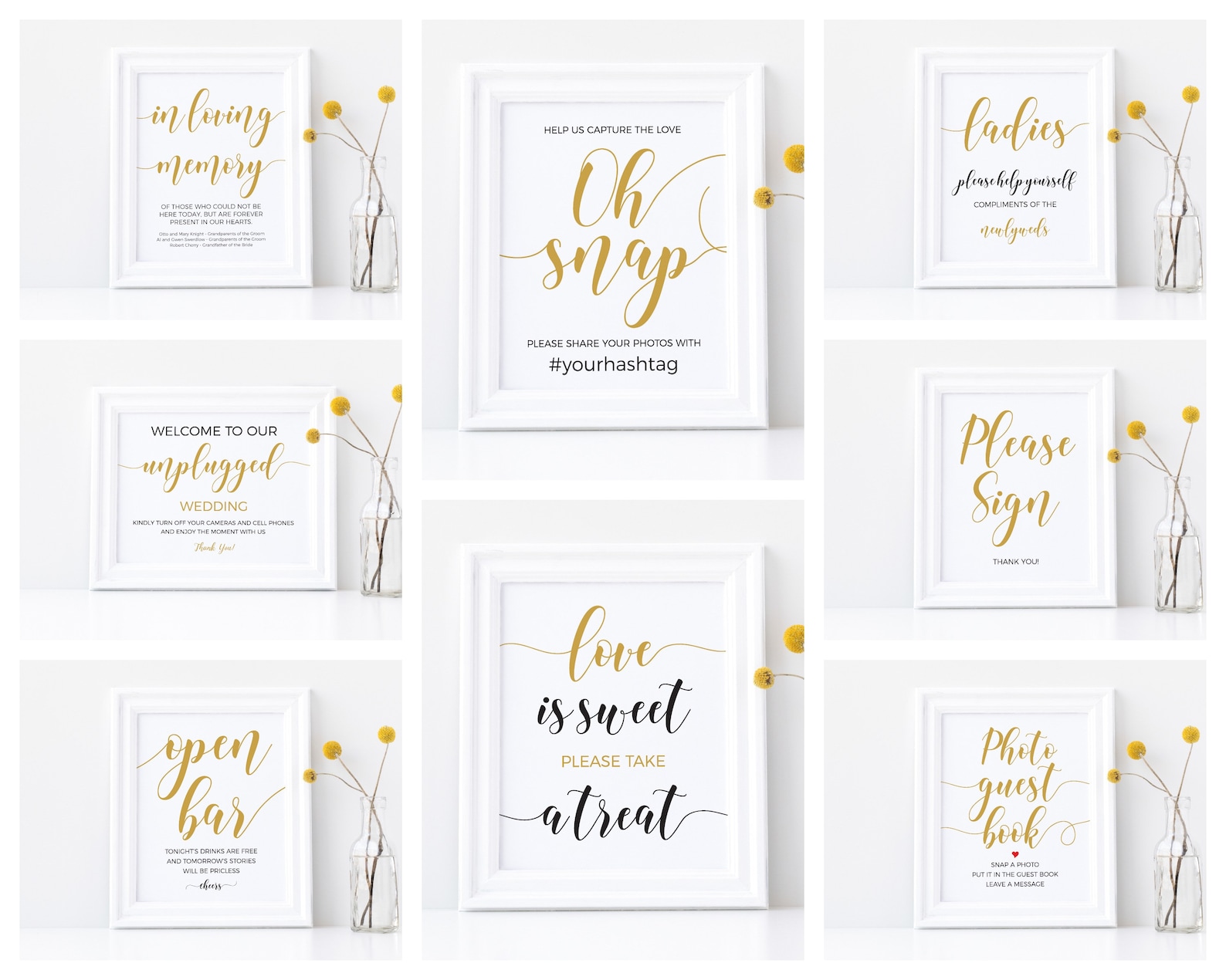 Gold Wedding Signs Bundle Wedding Signs Templates Editable Etsy