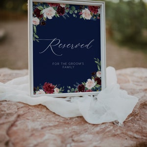 Reserved Sign Template, Wedding Table Sign, Navy Wedding Sign, Bohemian ...