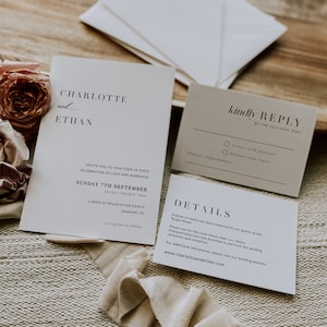 Wedding invitation suite with rsvp and details card, Minimalist wedding invitation suite, Formal wedding invitation set