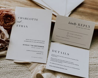 Wedding invitation suite with rsvp and details card, Minimalist wedding invitation suite, Formal wedding invitation set