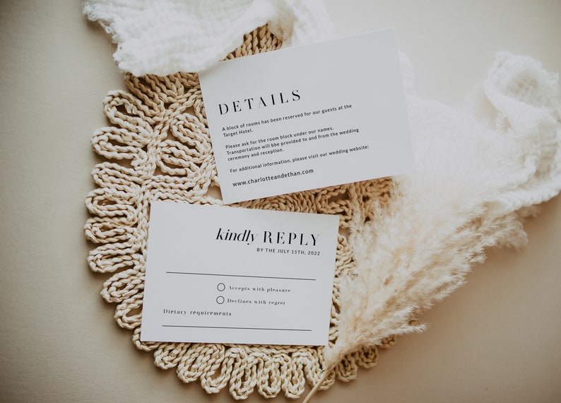 Wedding invitation suite with rsvp and details card, Minimalist wedding invitation suite, Formal wedding invitation set image 3
