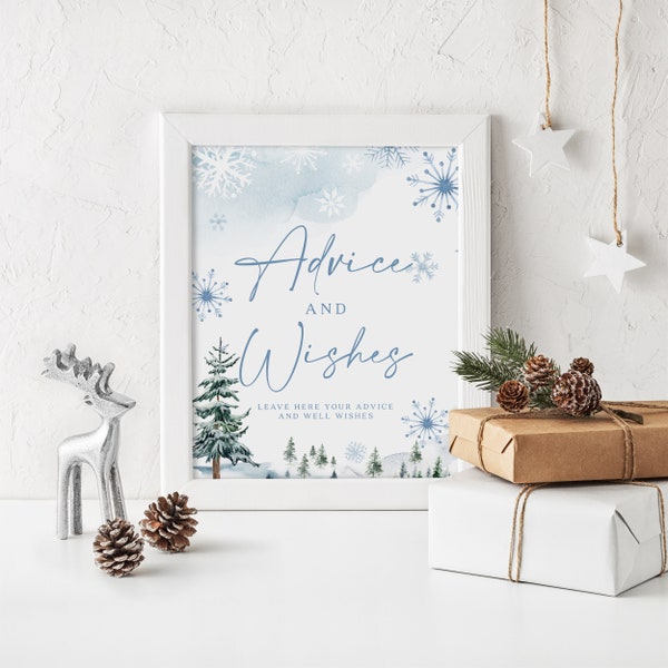 Advice and Wishes for Mr and Mrs, Advice and Wishes Sign template, Winter wonderland bridal shower sign #BLUEWW