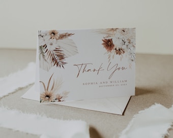 Boho Thank you cards, Thank you cards pampas boho, Wedding thank you card template #Ellery