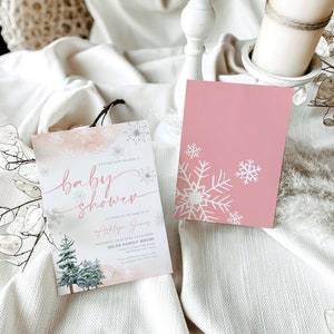 pink winter baby shower invitation template