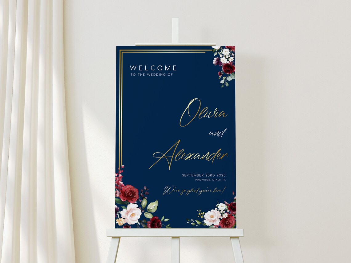 Welcome Wedding Sign Navy Gold Welcome Sign Welcome Sign | Etsy