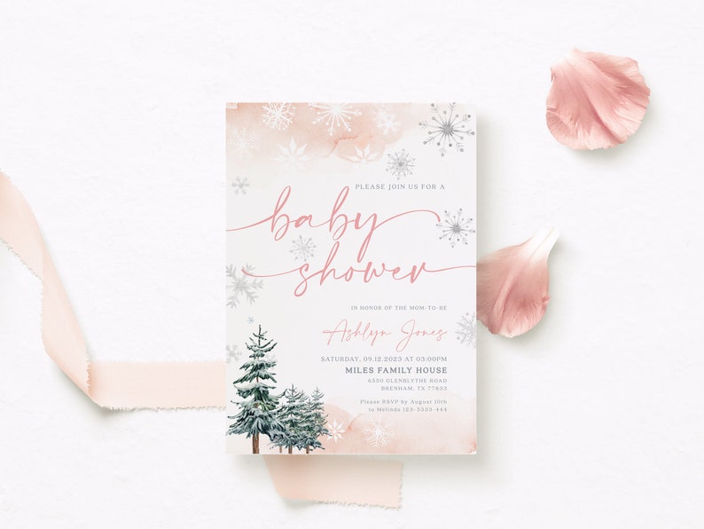 pink winter baby shower invitation template