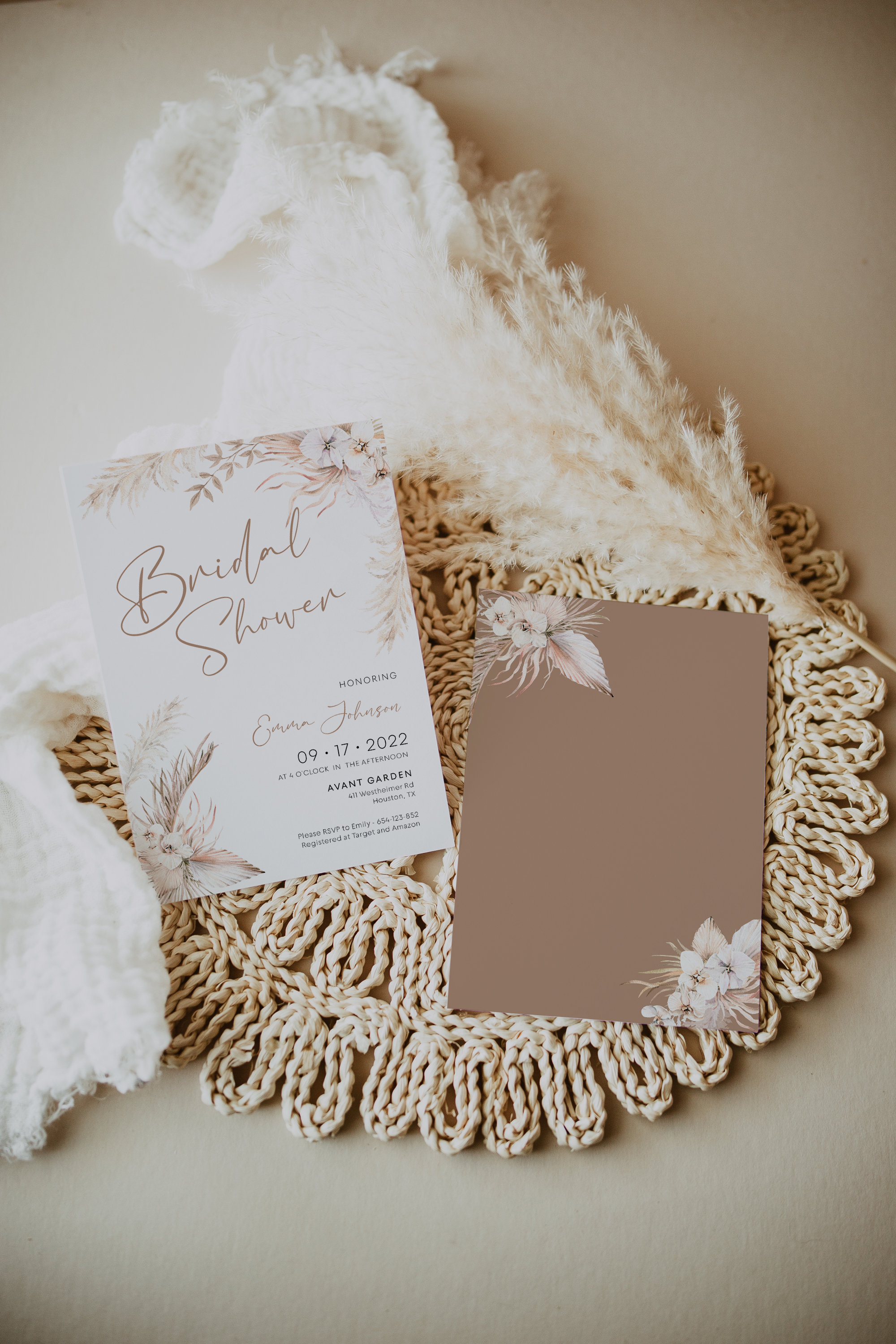 Bridal shower invitation Pampas grass invitation Pampas invitation template Boho bridal shower invitation LWTPampas