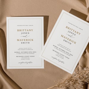 Wedding invitation template, Elegant minimalist wedding invitation set, gold invitation wedding aestheticlwt image 2