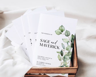 Program booklet template, Wedding program with floral greenery, Ceremony program template #simone