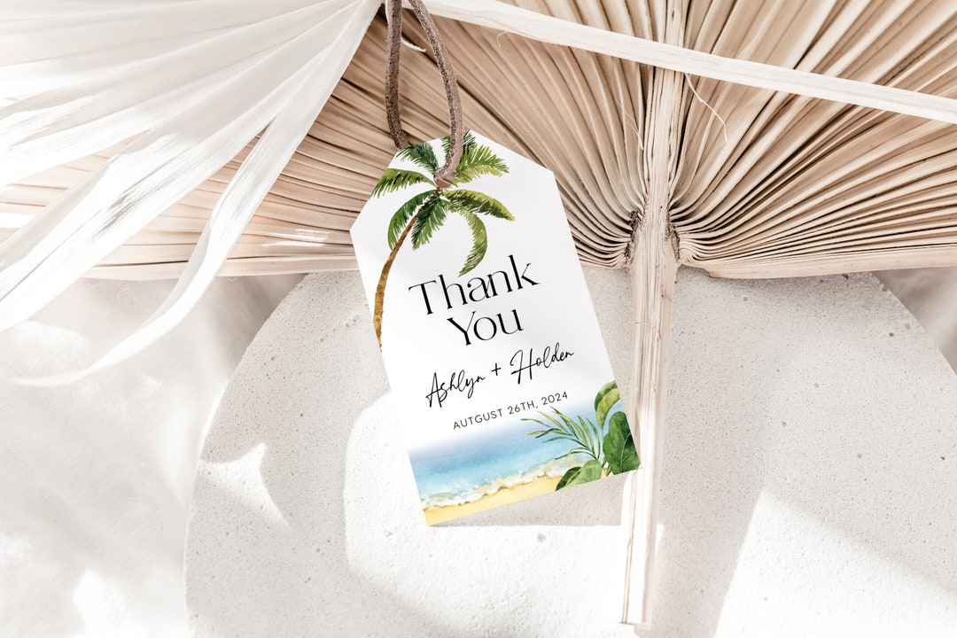 Tropical Favor Tags, Gift Tag Template, Thank You Tag, Tropical Wedding ...