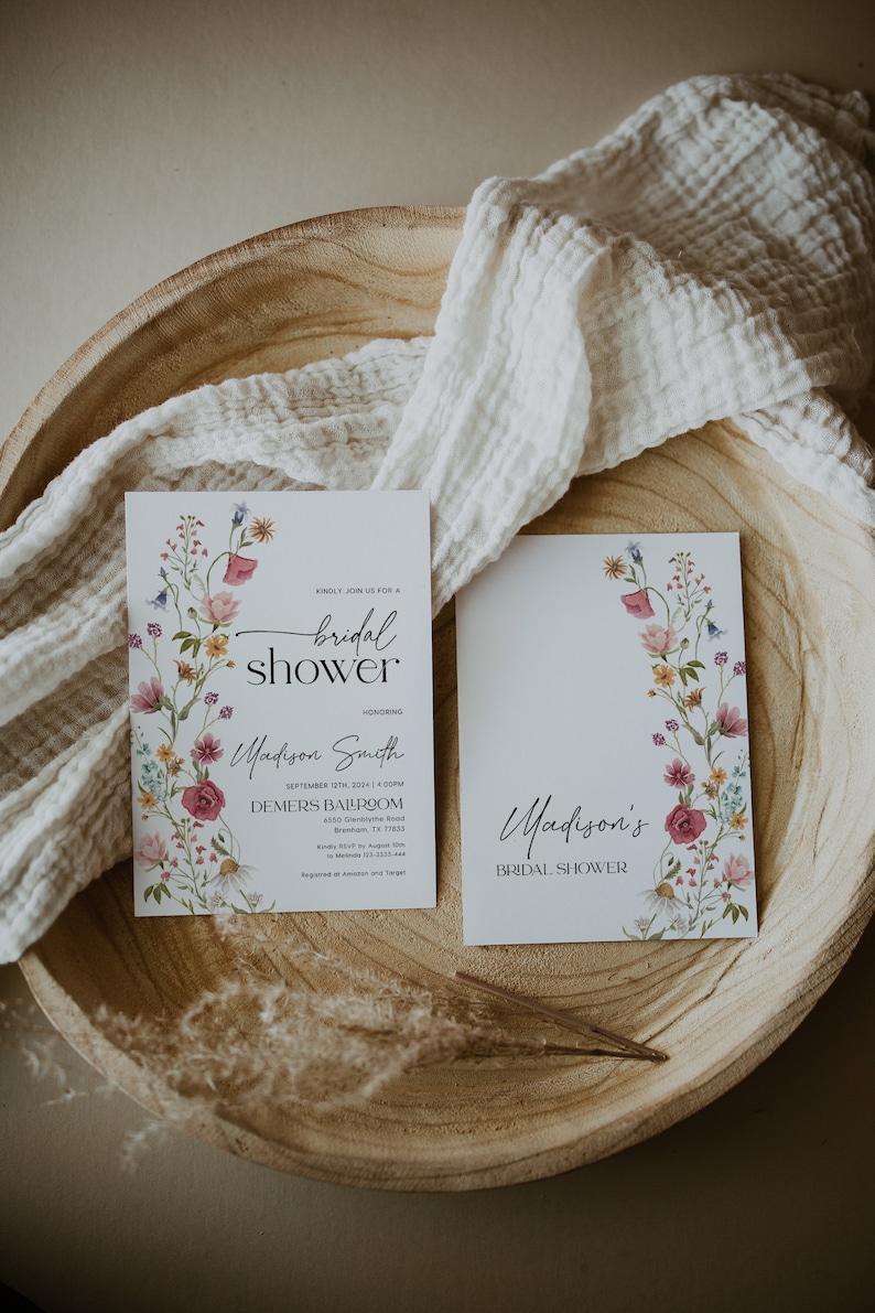 colorful wildflower bridal shower invitation