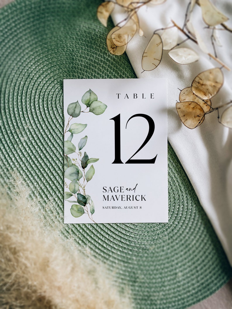 floral greenery table numbers