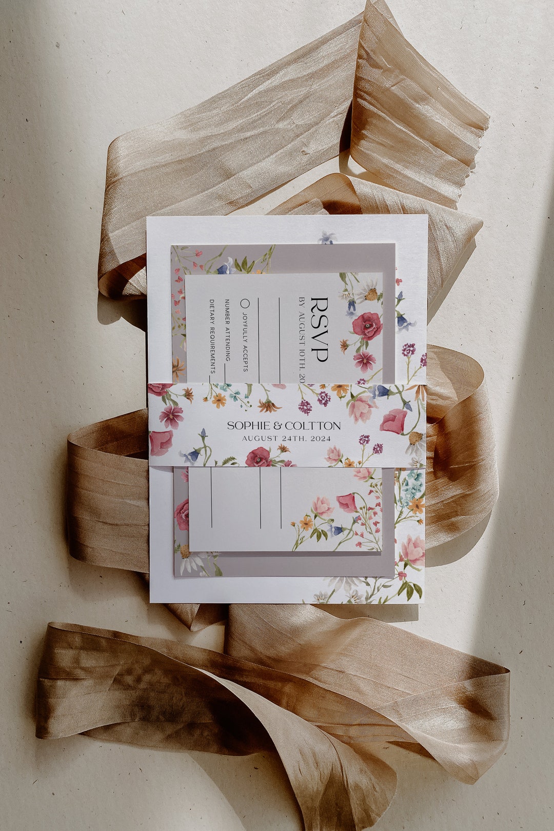 Floral Invitation Belly Band, Colorful Floral Belly Band, Wildflower