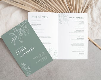 Sage Wedding program template, Booklet wedding program, Sage floral wedding program, Booklet template #sagefloral