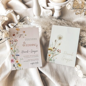 boho floral beige wedding invitation