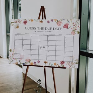 Guess Due Date Calendar, Baby Shower Due Date Calendar Sign, Colorful ...