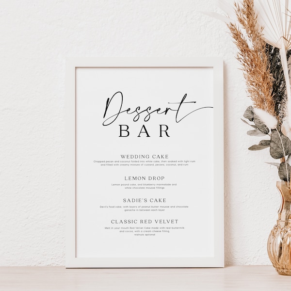 Dessert Bar sign, Dessert bar menu template, Modern and elegant wedding signage #Morea