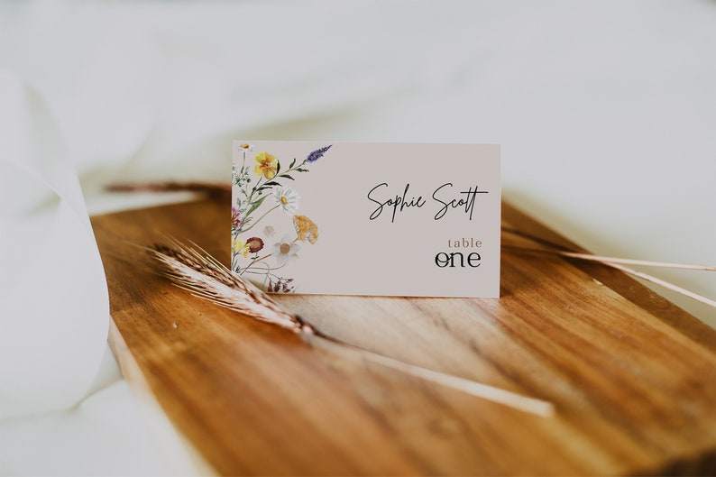 boho wildflower wedding place cards