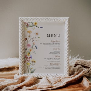 Wedding menu sign, Boho Menu sign template, Editable Floral Boho beige wedding menu sign template #Amara