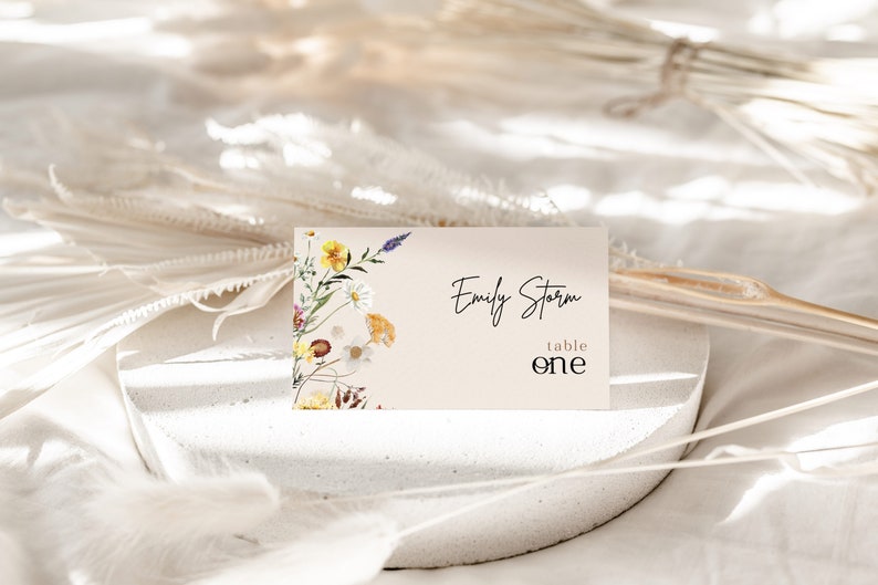 boho wildflower wedding place cards