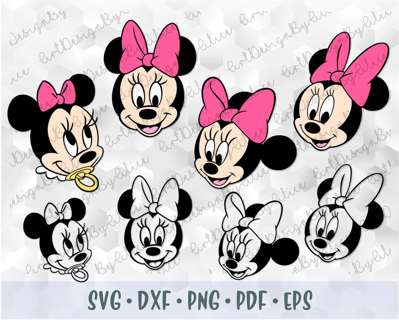Download SVG PNG Minnie Mouse Baby Heads Pink Bow Layered Cut file ...