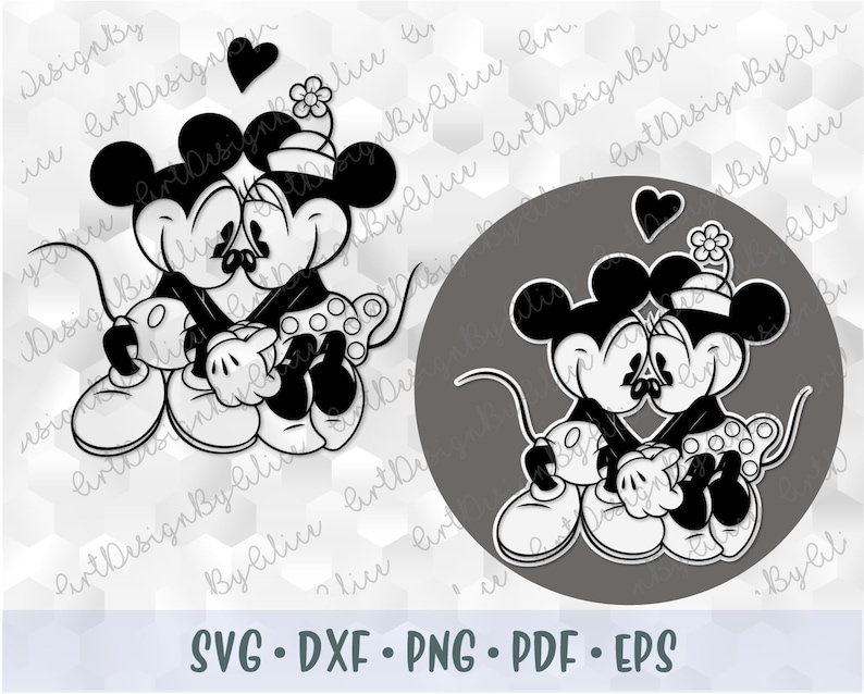 Download SVG PNG Kiss Love Kissing Retro Mickey Minnie Mouse Vintage | Etsy