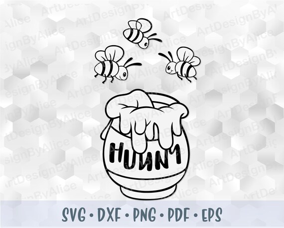 Honey Pot Hunny Pot Bee SVG PNG Outline Vector Cut file Cricut | Etsy