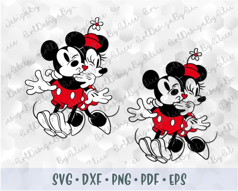 Download SVG PNG Mickey Minnie Mouse Kiss Hug Vintage Retro Old Style | Etsy