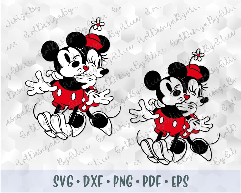 Download SVG PNG Mickey Minnie Mouse Kiss Hug Vintage Retro Old ...
