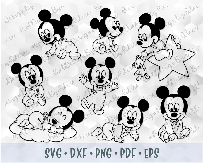 SVG PNG Mickey Mouse Baby Babies Outline Stroke Cut files ...