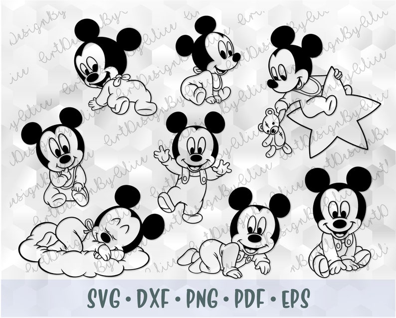 Download SVG PNG Mickey Mouse Baby Babies Outline Stroke Cut files ...