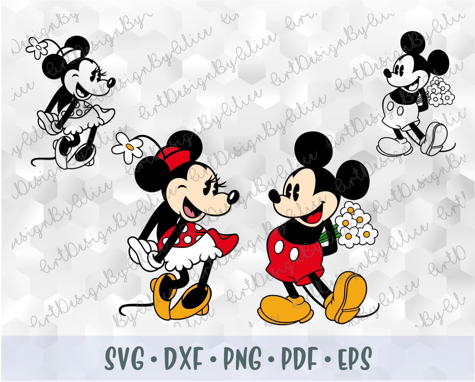 Download SVG PNG DXF Mickey Minnie Mouse Vintage Retro Old Style | Etsy