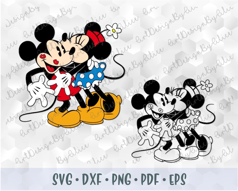 Download SVG PNG Hugging Mickey Minnie Mouse Retro Vintage Old Kiss ...