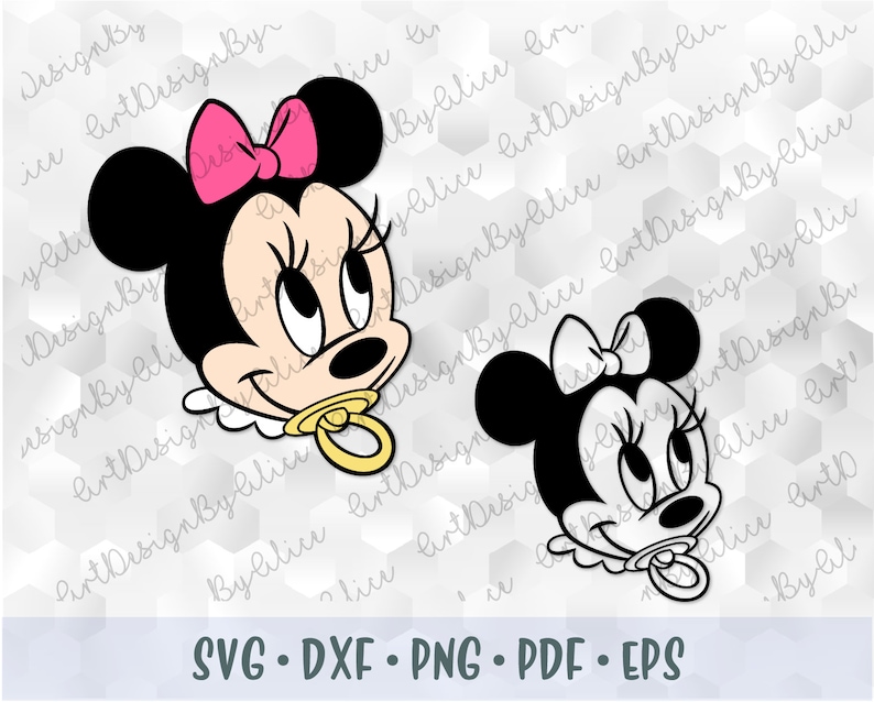SVG PNG Minnie Mouse Baby Heads Pink Bow Layered Cut file ...