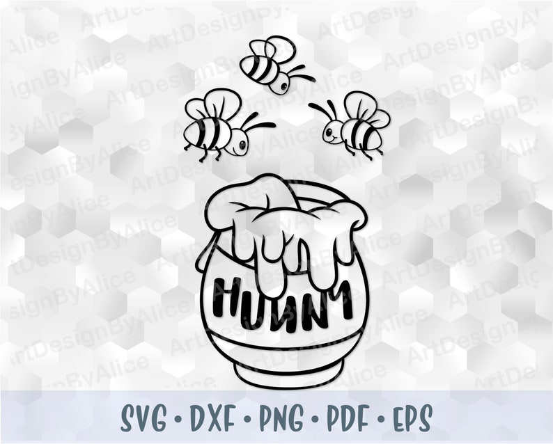 Honey Pot Hunny Pot Bee SVG PNG Outline Vector Cut file Cricut | Etsy