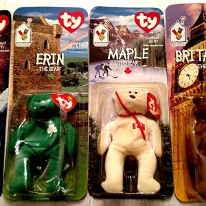 McDonald&#39;s TY Beanie Babies Erin, Britannia, Glory, and Maple Bear is a Complete “ORIGINAL” Set with ERRORS!