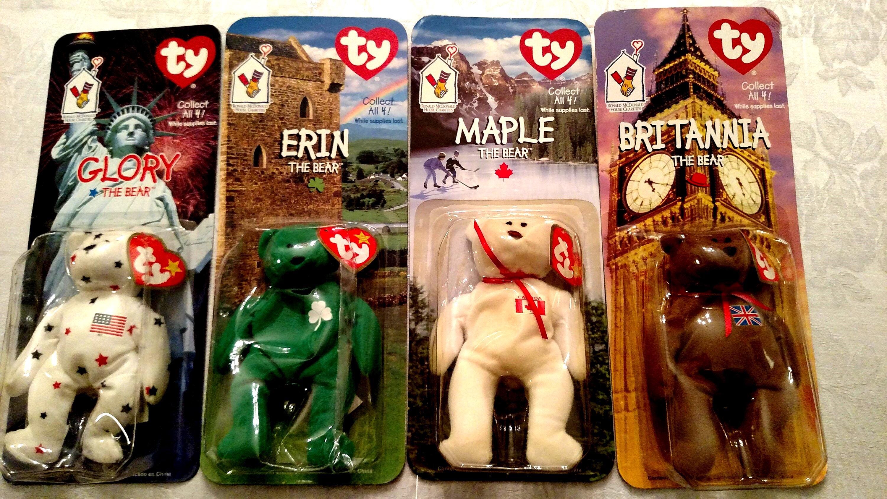 Mcdonald's TY Beanie Babies Erin, Britannia, Glory, and Mcdonald's TY Beanie Babies Erin, Britannia, Glory, and
