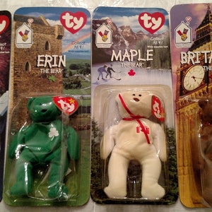 McDonald's TY Beanie Babies Erin, Britannia, Glory, and Maple Bear is a Complete “ORIGINAL” Set with ERRORS!