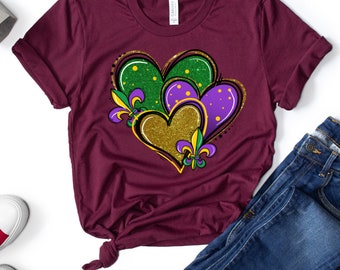 Mardi Gras Heart Shirt , Adult Mardi Gras Shirt , New Orleans Tee ,Womens Graphic Tee , Heard Shirt , Fat Tuesday Shirt,Flower .