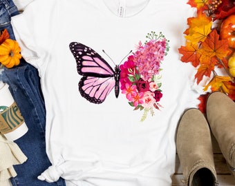 Floral Butterfly Shirt, Spring Floral Shirt, Summer Colorful butterfly Shirt, Colorful Floral Shirt, Mom Butterfly Shirt, Vacation shirt.