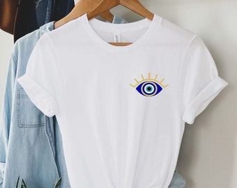 Camicia Evil Eye, Camicia Hamsa, Malocchio turco, Camicia di protezione, Solo Good Vibes, Camicia Good Energy, T Shirt Santorini, T-shirt Mykonos